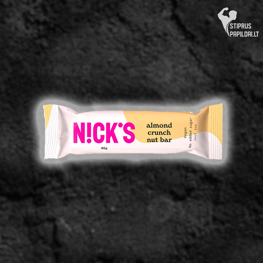 Traškus batonėlis su migdolais “Nick’s almond crunch”, 40 g.